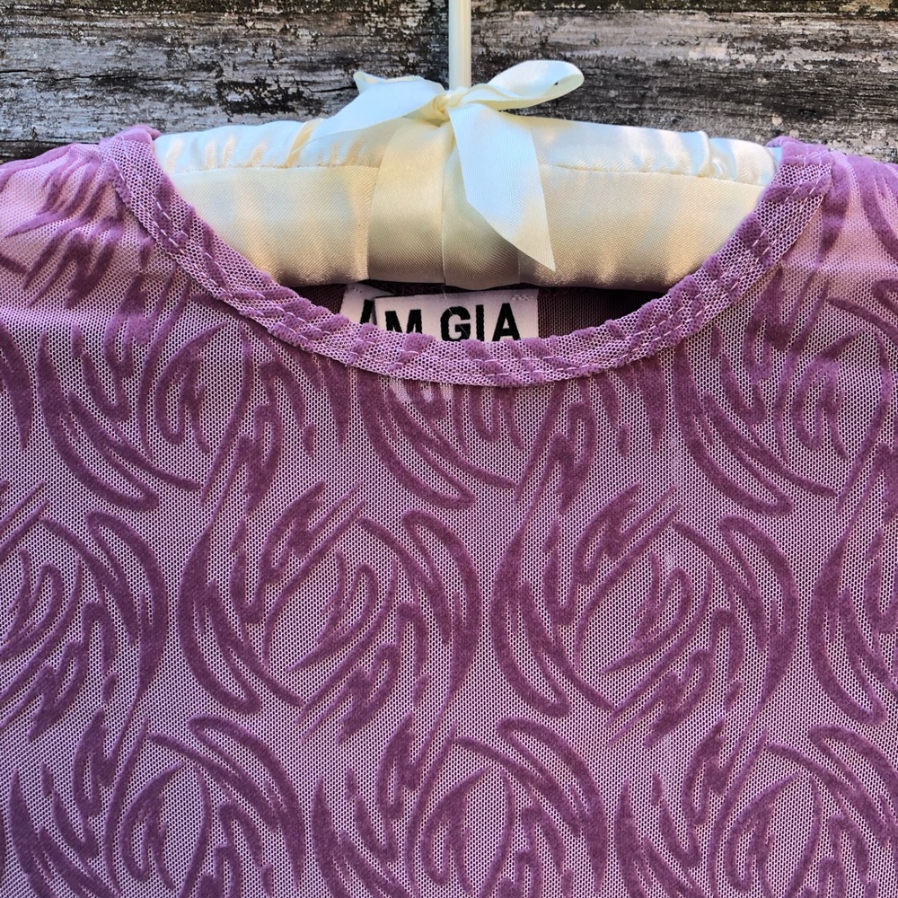 I AM GIA Laurella Mesh Top Velvet Logo Swirl Size S Pink Purple Sheer Babydoll - Picture 3 of 8